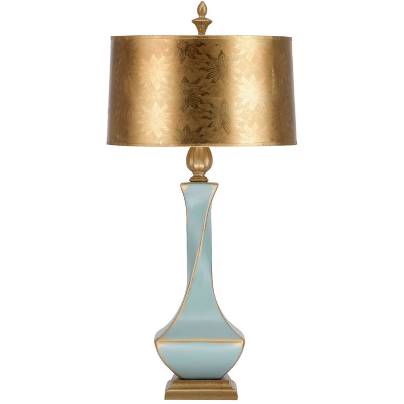Aquamarine and Gold Ceramic Twist Table Lamp