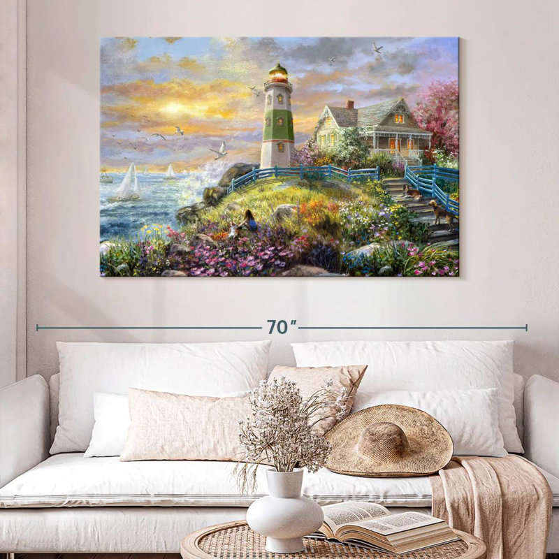 Regarder le coucher de soleil au phare, H 34 po x l 51 po