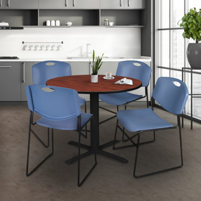 Round X-Base Breakroom Table & 4 Zeng Stack Chairs