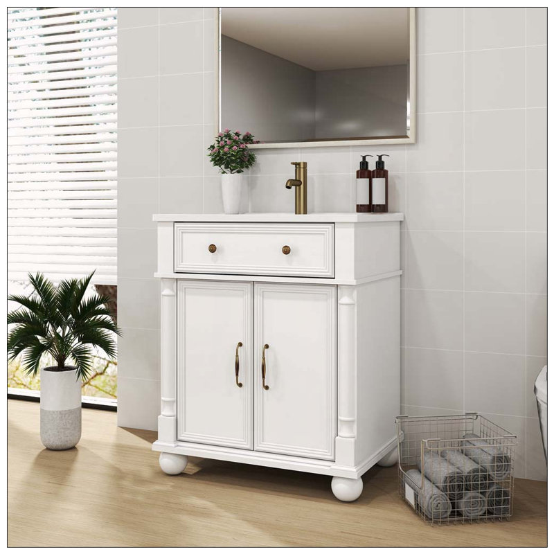 Meuble-lavabo Mid-Century avec base romaine, blanc