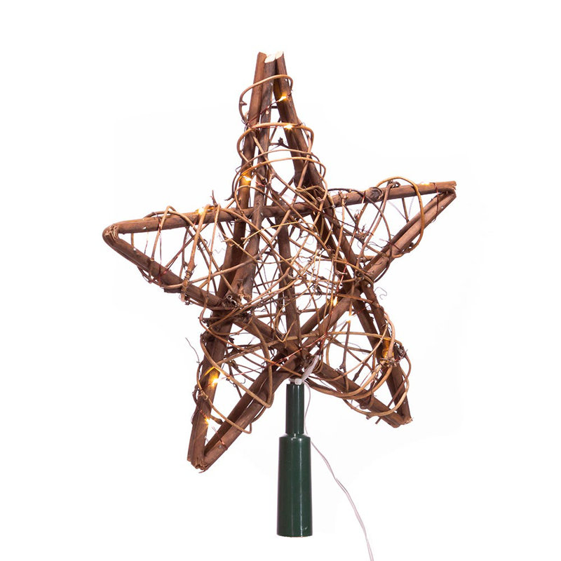 Natural Rattan Star Tree Topper with Warm White Fairy Lights