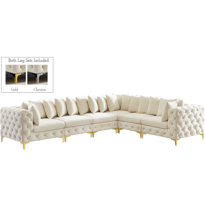 Iza Velvet L-Shaped Sectional Reversible, Cream Velvet