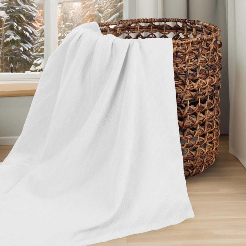 Jeté léger en coton tissé à motif jacquard Milan, Jeté, Blanc