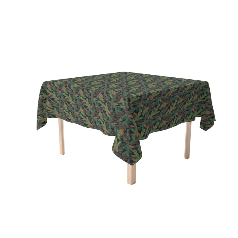Geometric Christmas Tablecloth, 84" L x 84" W, Fir Branches and Green Pines