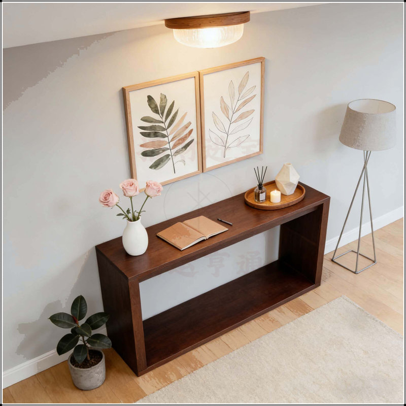 Console rectangulaire en placage de bois massif de 60 pouces avec beaucoup de rangement, idéale pour les vestibules et les salons