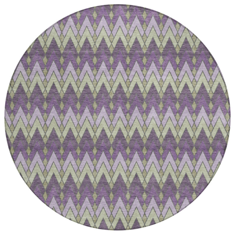 Machine Washable Indoor/Outdoor Chantille ACN2558 Geometric Rug, Round 8', Purple