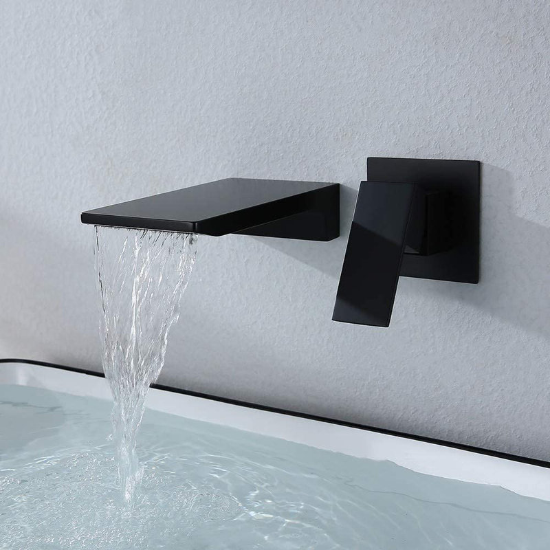 Waterfall Wall Mounted Bathroom Faucet, Matte Black