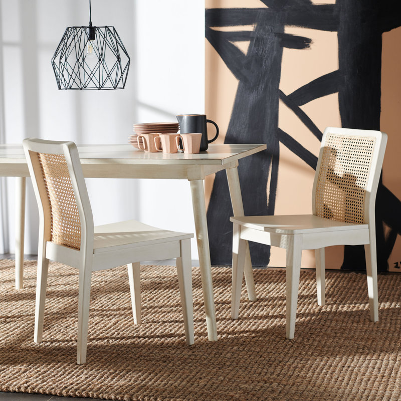 Montclair 18.46''H Side Chair Set of 2 – Coastal Dining Chairs with Rattan Back and Rich Wood Finish, White/Natural