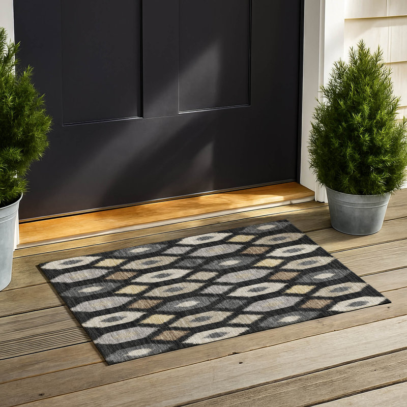 Tapis moderne Ceajay ACN3108 lavable à la machine pour intérieur et extérieur, Noir, 1 pi 8 po x 2 pi 6 po