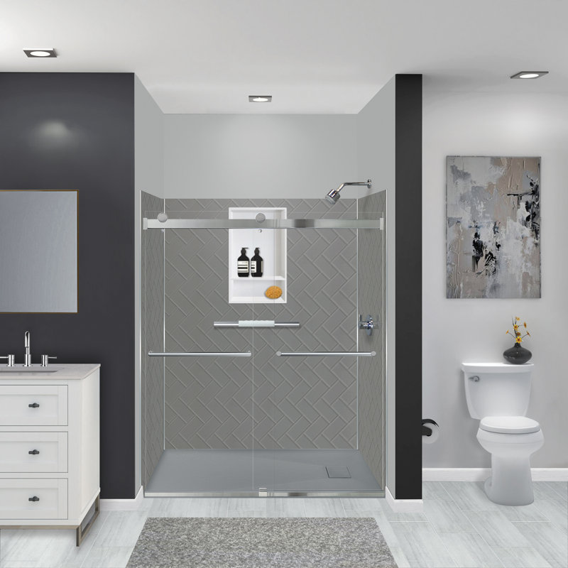 Paroi de douche à trois panneaux H 72 po x P 36 po Prodigy, Gris foncé