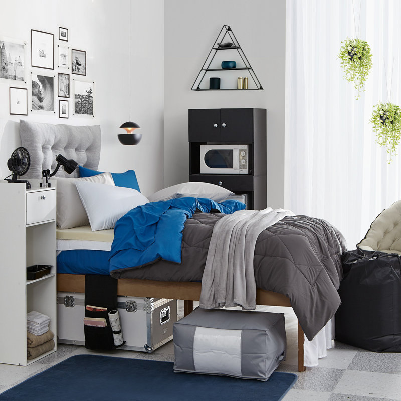 Fully-Loaded - Twin XL Dorm Bedding + College Student Essentials Package, Gray/Blue
