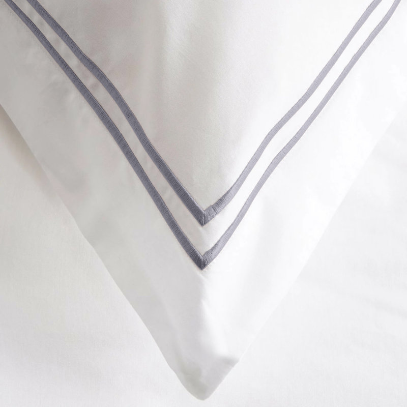 Ella Jayne Cotton Duvet Cover with Satin Satin Stitching 3-Piece Set, White with White Satin Stitching, Stone