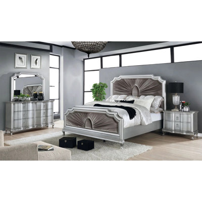 4 Piece Bedroom Set In Silver And Warm Grey