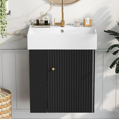 Meuble-lavabo flottant moderne de 21,6 po avec lavabo en céramique - parfait pour les petites salles de bain, rangement à gauche