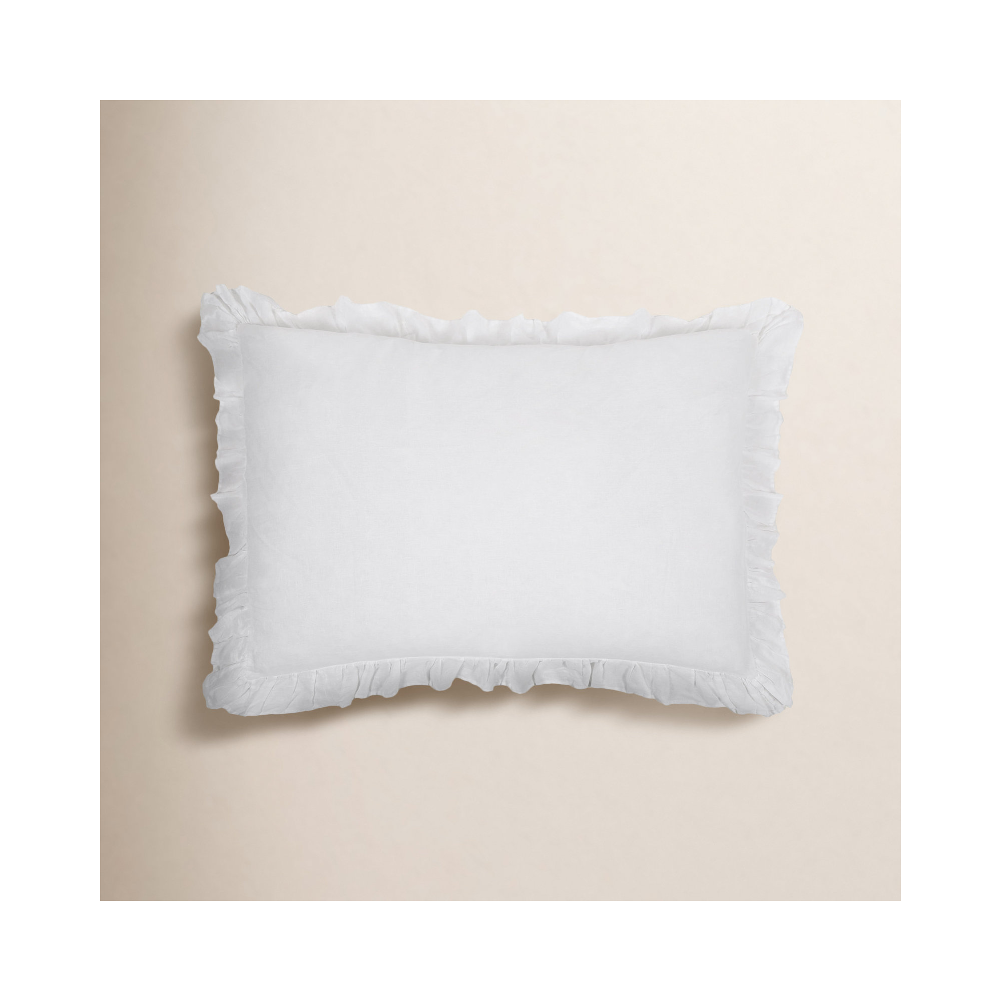 Charlie Ruffled Linen Lumbar Throw Pillow, White