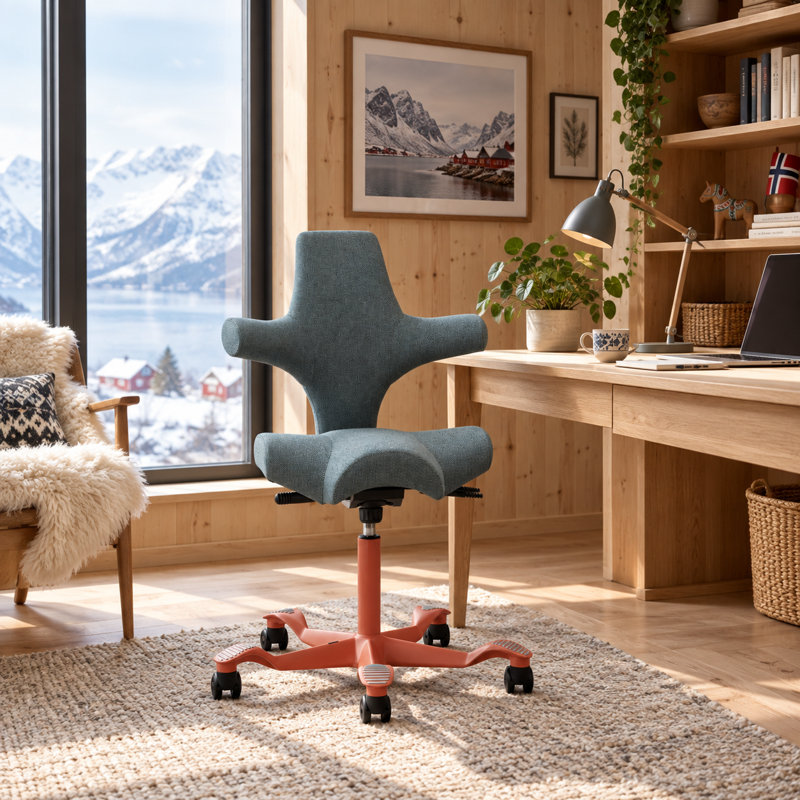 Fauteuil réglable en position assise / debout HœG Capisco, Sit-to-Stand, Blush Rose, Gris foncé