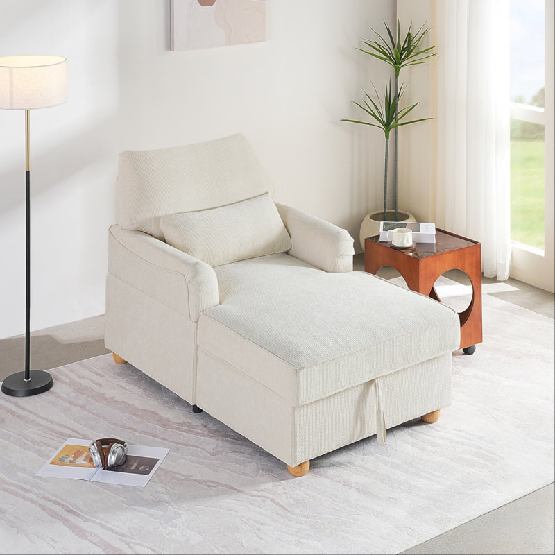 Beata Convertible Chaise Lounge Chair with Adjustable Backrest & Hidden Storage,Removable Pillow for Living Room & Bedroom