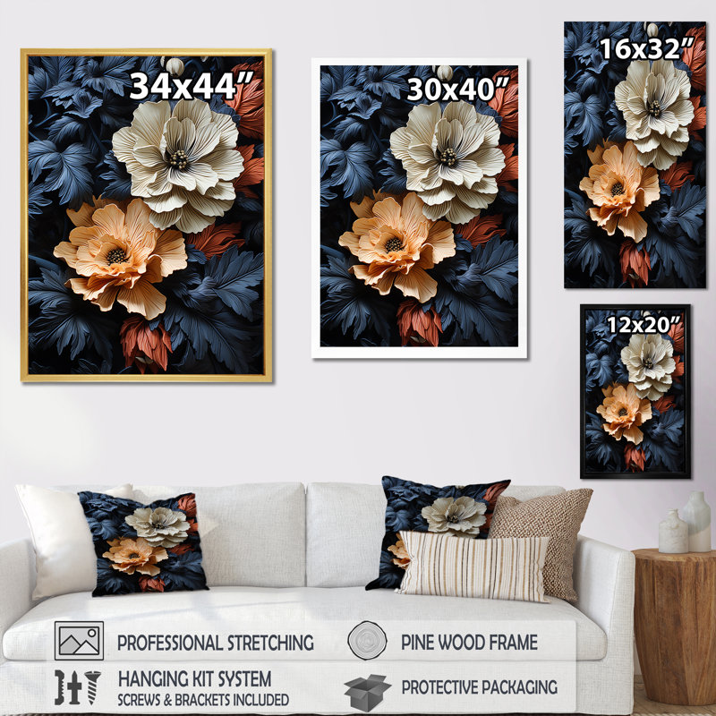 Noir Foliage Wonderland, reproduction d'art sur toile, Cadre doré simple, H 20 po x l 12 po x P 1 po