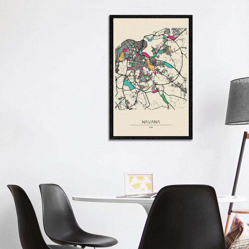 Havana, Cuba Map by Ayse Deniz Akerman - Floater Frame Gallery-Wrapped Canvas Giclée on Canvas