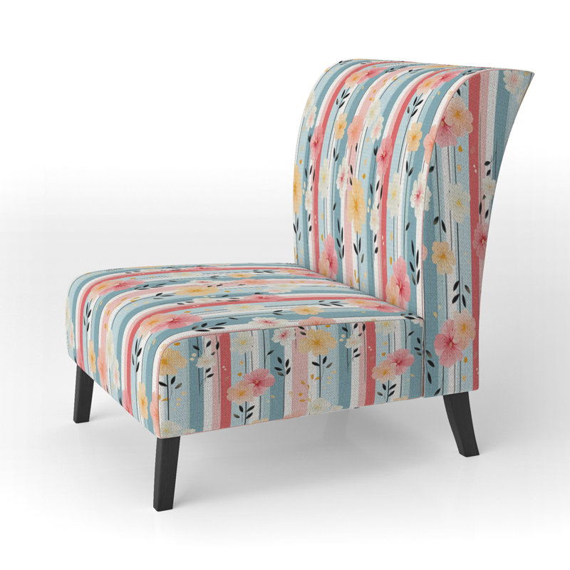 Fauteuil de chambre rembourré rétro avec motif de rayures et de fleurs pastel rétro