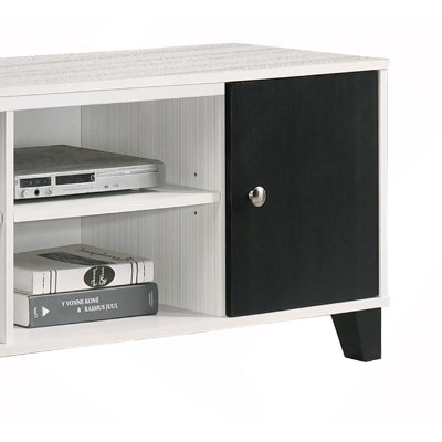 1pc Crisp Finish Accent TV Stand Two-tone Finish Contemporary Open Shelving Concealed Compartments Storage Wooden Living Room Furniture