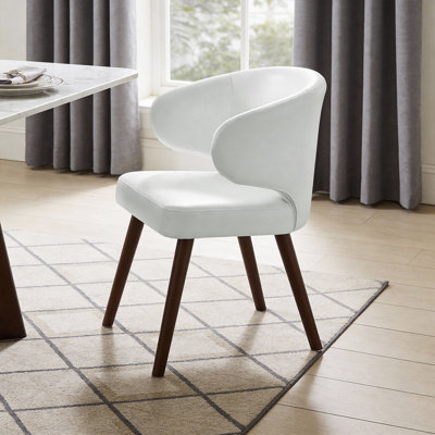 Modern PU Leather Dining Chair with Curved Backrest and Solid Wood Legs