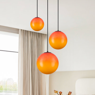 3-Light Modern Matte Black Cluster Pendant with Sunset Gradient Glass Chandelier