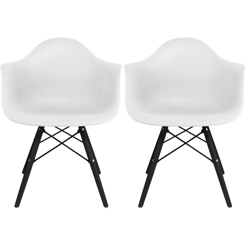Hiebert Dining Chairs Set of 2 - Black Wood Eiffel Leg Armchairs with Plastic Seats for Kitchen, Dining Room or Cafe (Modern Farmhouse Style)