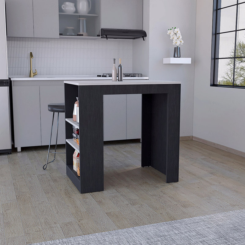 Kitchen Island With 3-Side Shelves, Black