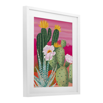 «Sunset Cactus Plants», reproduction d'art sous verre encadrée par Cat Thurman Designs