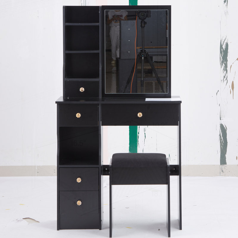 Compact Dressing Table Set for Small Spaces, Black