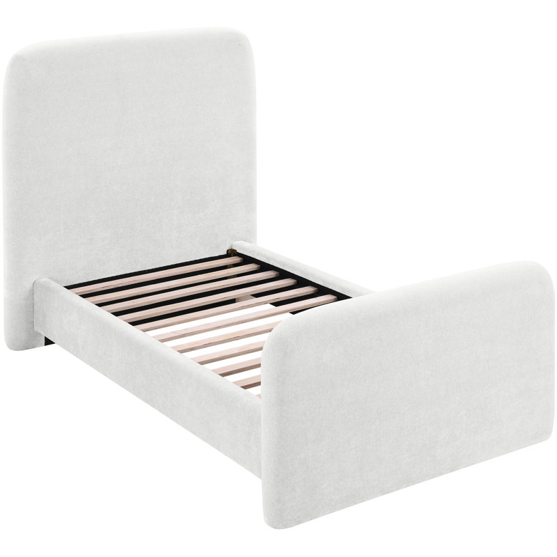 Fira Daliah Chenille Fabric Upholstered Bed, Twin, Cream Chenille Fabric