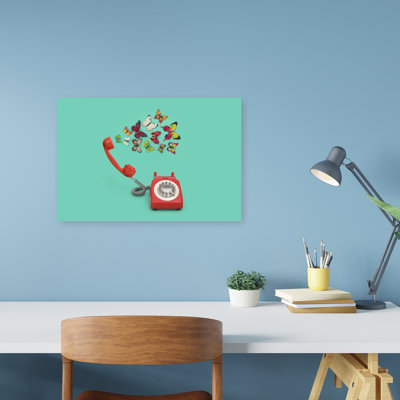 Red Phone Butterflies Retro Vintage Butterfly Wall Art Print