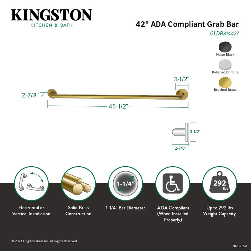 Kingston Brass Silver Sage 1-1/4 Inch O.D Grab Bar, Brushed Brass, 45.5" W
