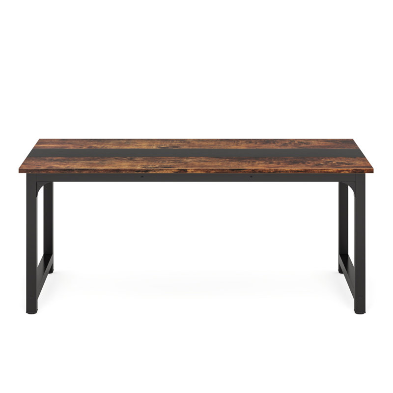 63" Large Modern Computer Desk For Home Office – Heavy Duty Writing Table With Steel Frame (Not Including Chair), Brown/Black