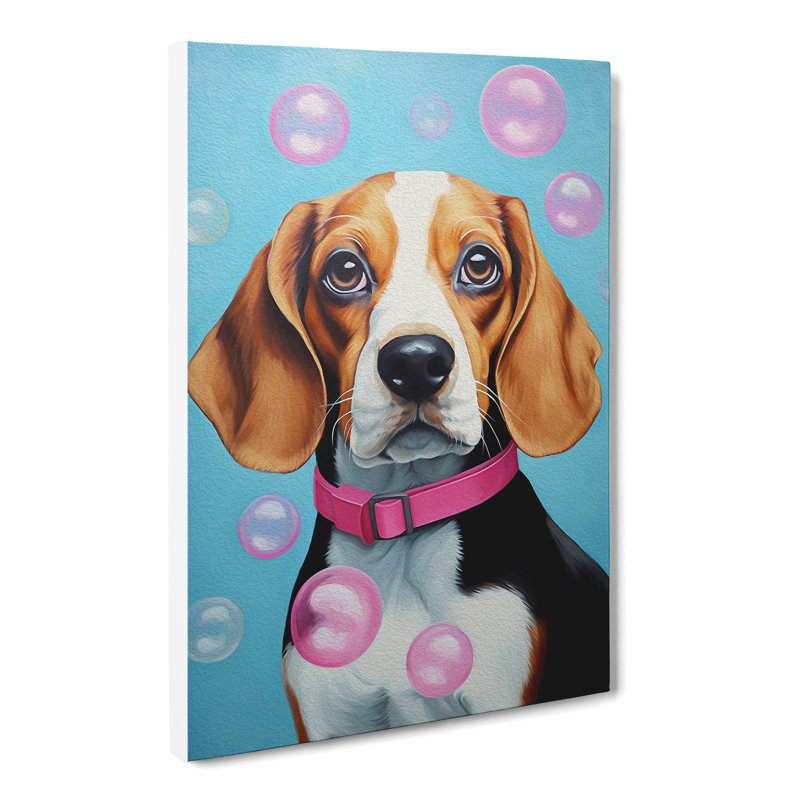 Beagle Bubble Gum - Wrapped Canvas, 60cm H x 40cm W x 3cm D