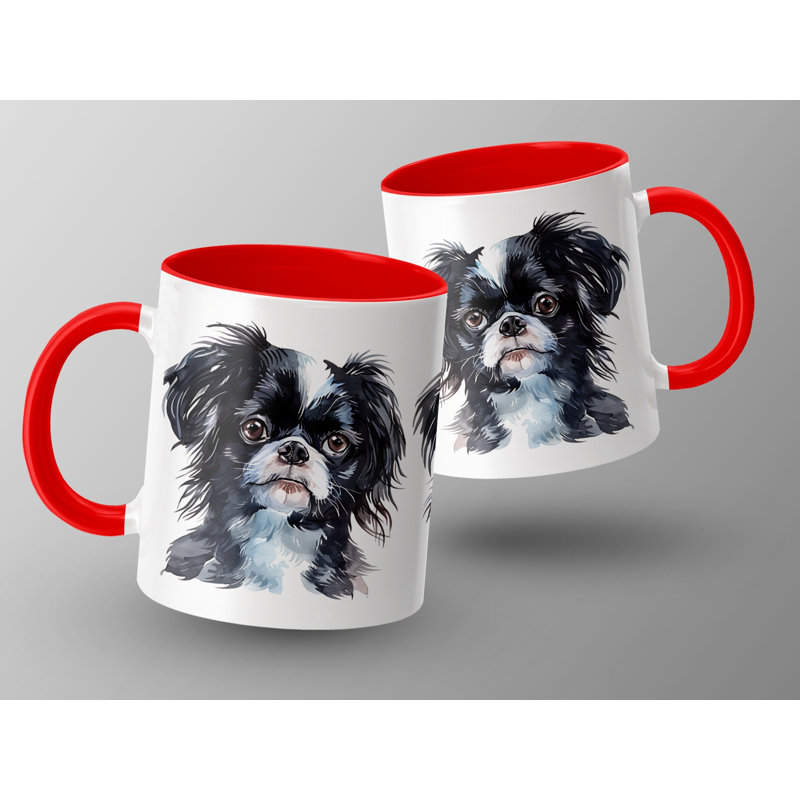Watercolor Japanese Chin Art 11oz Coffee Mug, Red, 3