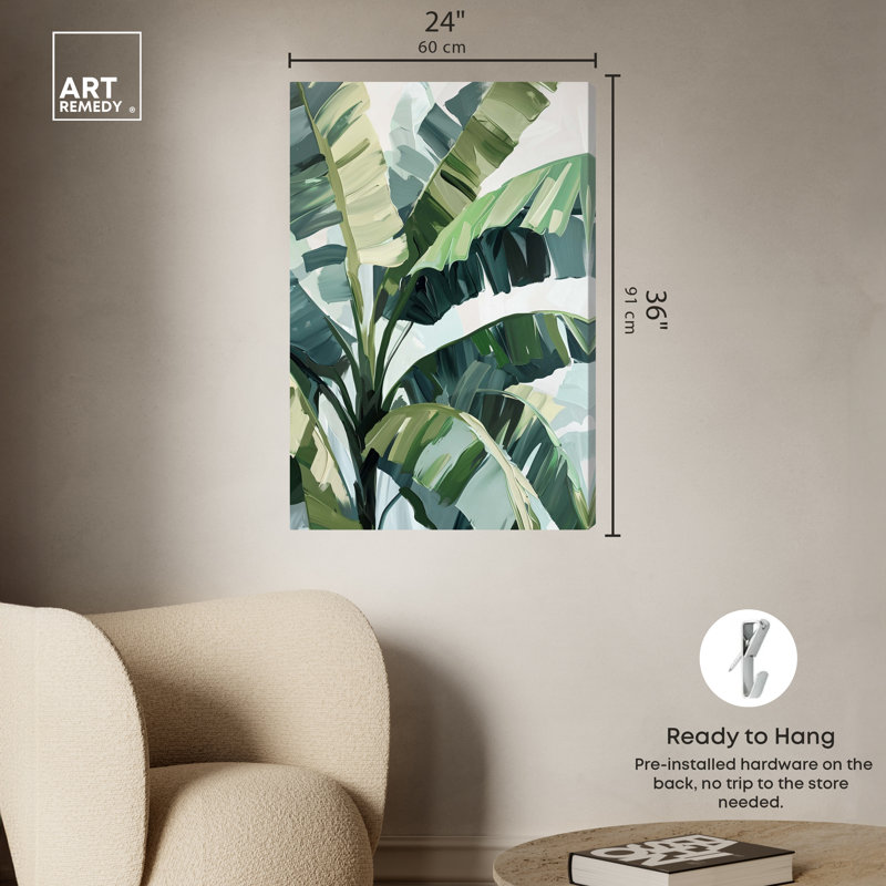 «Banana Leaves Beach Coastal Inspired», art mural par Art Remedy, H 36 po x l 24 po, Toile tendue