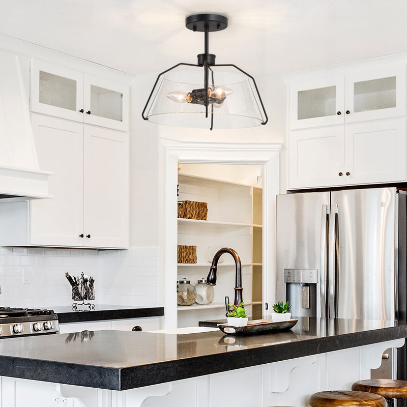 Lamar Glass Semi Flush Mount, Black
