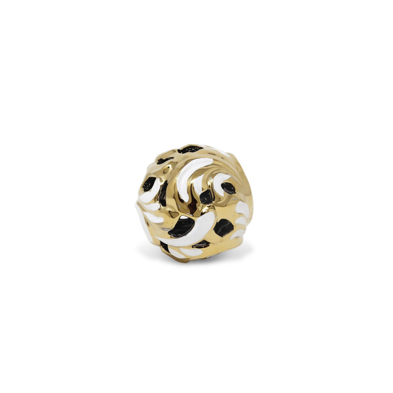 Liveva White And Gold Decorative Ball, 3" H x 3.50" W x 3.50" D