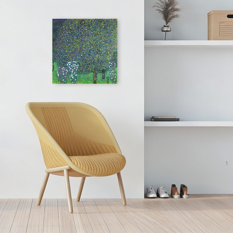 Roses sous les arbres, vers 1905. Estampe d'art mural abstrait contemporain., H 18 po x l 18 po