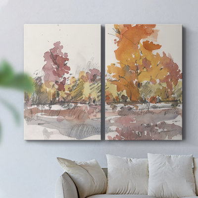 Aquarelle sur toile Treeline I - Toile tendue avec châssis de qualité supérieure - Prêt à être accroché
