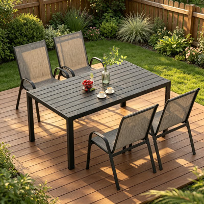 4-Person Patio Dining Set With Hdpe Dining Table And Stackable Chairs