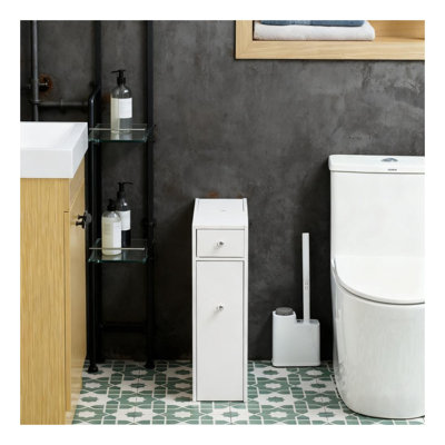 Armoire de rangement autoportante pour salle de bain étroite en MDF blanc pour les salles d'eau