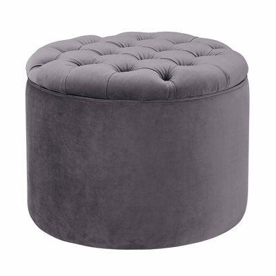 53.3cm Wide Velvet Tufted Round Solid Colour Standard Ottoman with Storage