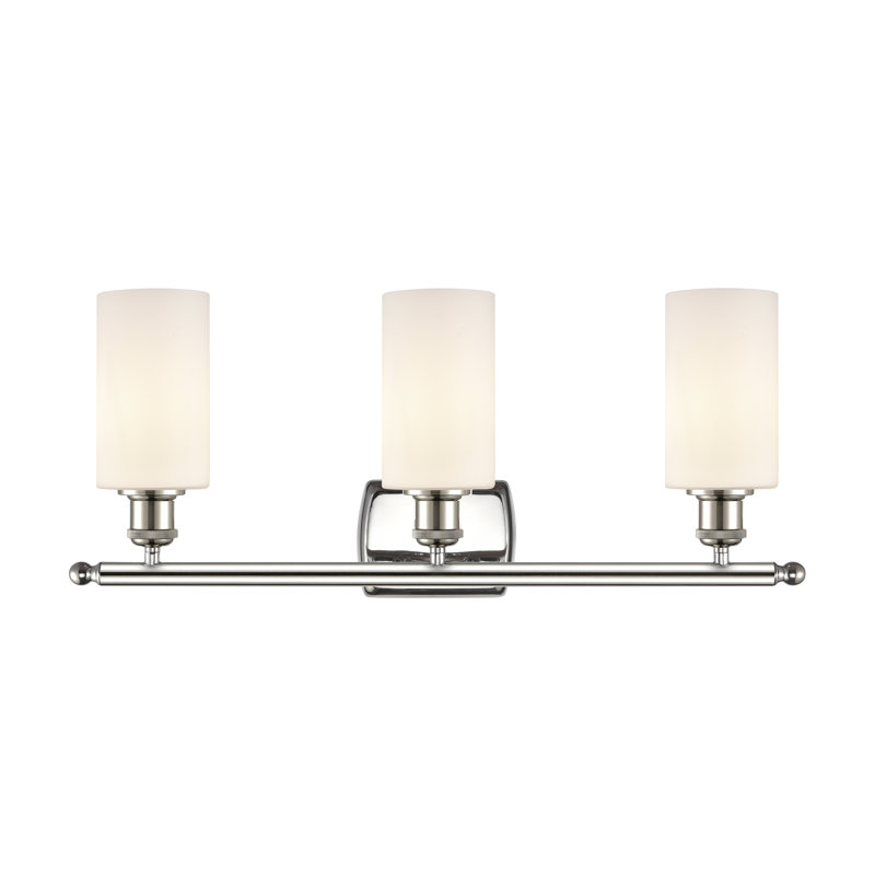 Éclairage de salle de bain à intensité variable à 3 lumières Mallette, Ampoule DEL rétro de 3,5 watts, Blanc mat, Nickel poli