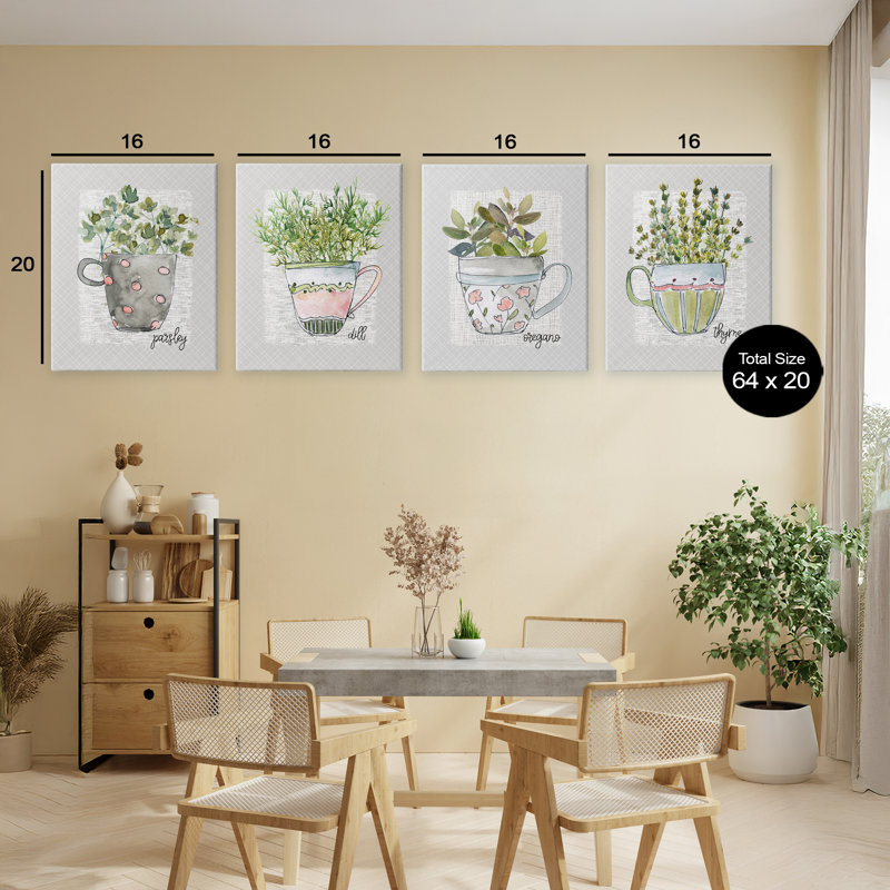 Ensemble d'herbes de cuisine en toile 4 pièces, par Livi Finn, H 20 po x l 16 po