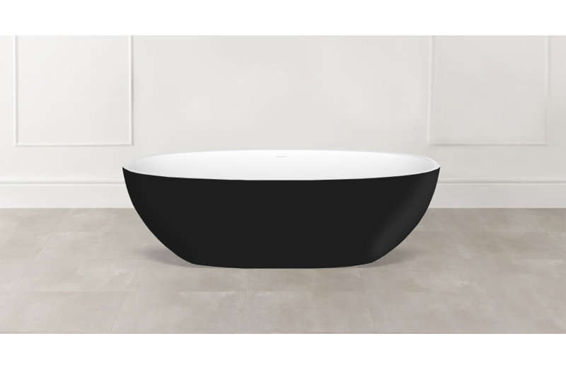 Barcelona 66.875" x 31.75" Freestanding Soaking Bathtub in Volcanic Limestone with Overflow Hole, Traffic Black