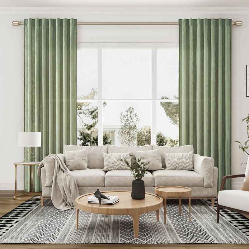 Dennan Linen Curtain Rod Pocket Back Tab,Linen Semi Sheer Curtains for Bedroom, 50" W x 84" L, Sage Green