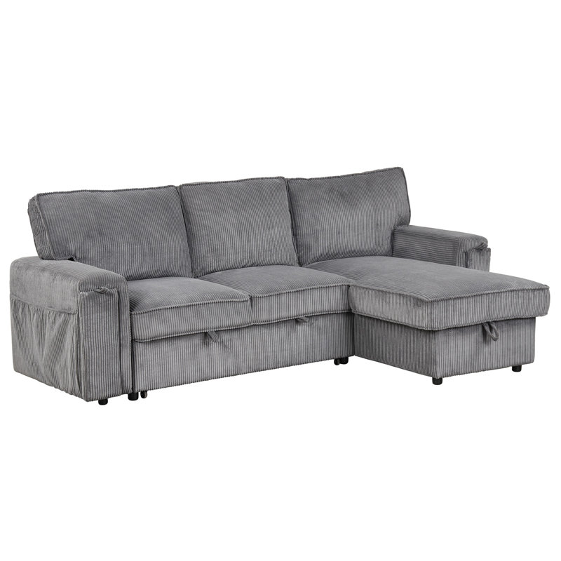 Canapé-lit Ustyle avec sacs de rangement et porte-gobelets avec accoudoirs gris, Polyester gris